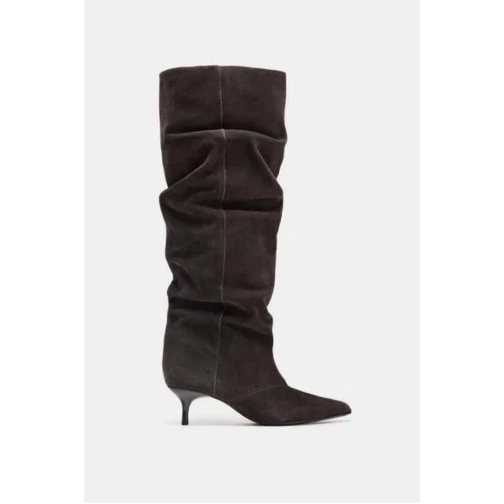 Zara Chocolate Brown Split Suede Slouchy Heeled Boots Size 8 NWT - Picture 7 of 10